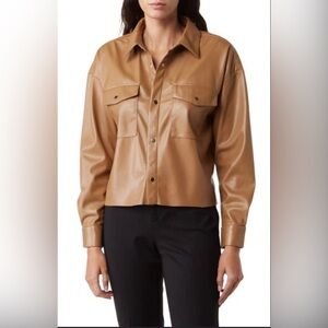 TAHARI FAUX LEATHER STEP HEM SHIRT JACKET IN ICED LATTE NWT XL